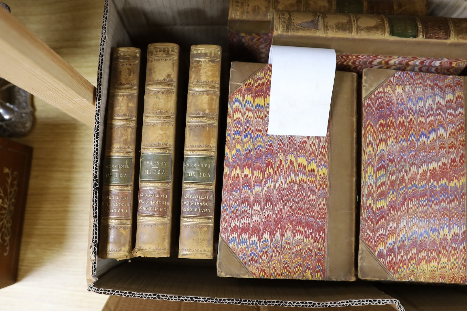 Chalmers, Alexander - The General Biographical Dictionary ... new edition, revised and englarged, 25 vols (only, ex. 32). contemp. half calf and marbled board, panelled spines with red and green labels, 1812-17